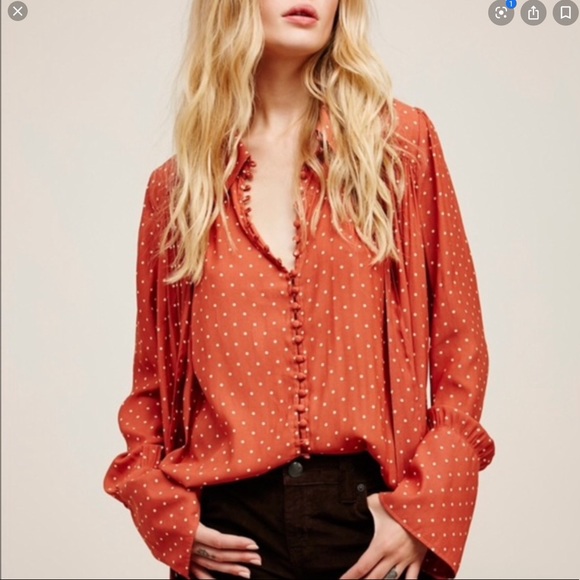 Free People Tops - Free People Modern Muse Blouse Orange White Dots